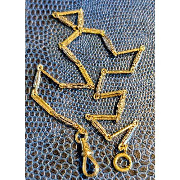 Antique Art Deco Simmons 14" Ornate Link Two Tone Gold Filled Pocket Watch Chain - Picture 8 of 12